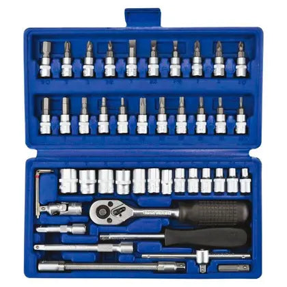 Kit de Ferramentas - 46 Peças c/ Maleta, Chave Catraca, Soquetes e Acessórios para Reparos Profissionais e Domésticos!