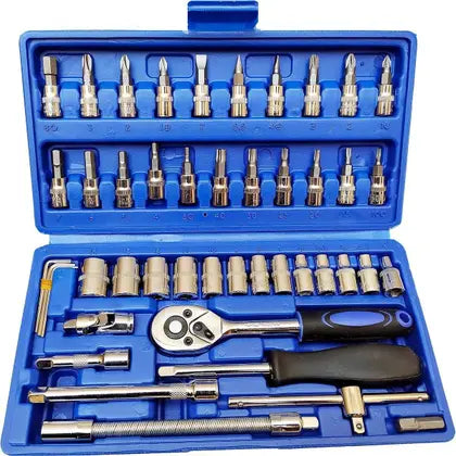 Kit de Ferramentas - 46 Peças c/ Maleta, Chave Catraca, Soquetes e Acessórios para Reparos Profissionais e Domésticos!