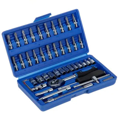 Kit de Ferramentas - 46 Peças c/ Maleta, Chave Catraca, Soquetes e Acessórios para Reparos Profissionais e Domésticos!